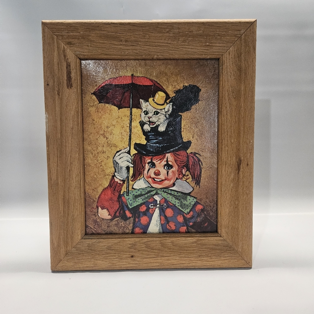 Child Clown With Cat by Beverly Edwards Vintage 1960s Framed Print Umbrella